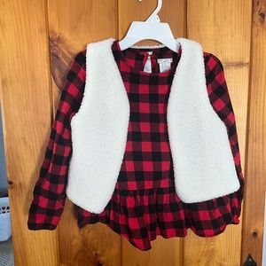 Little girl blouse w/matching vest.  Red buffalo plaid.